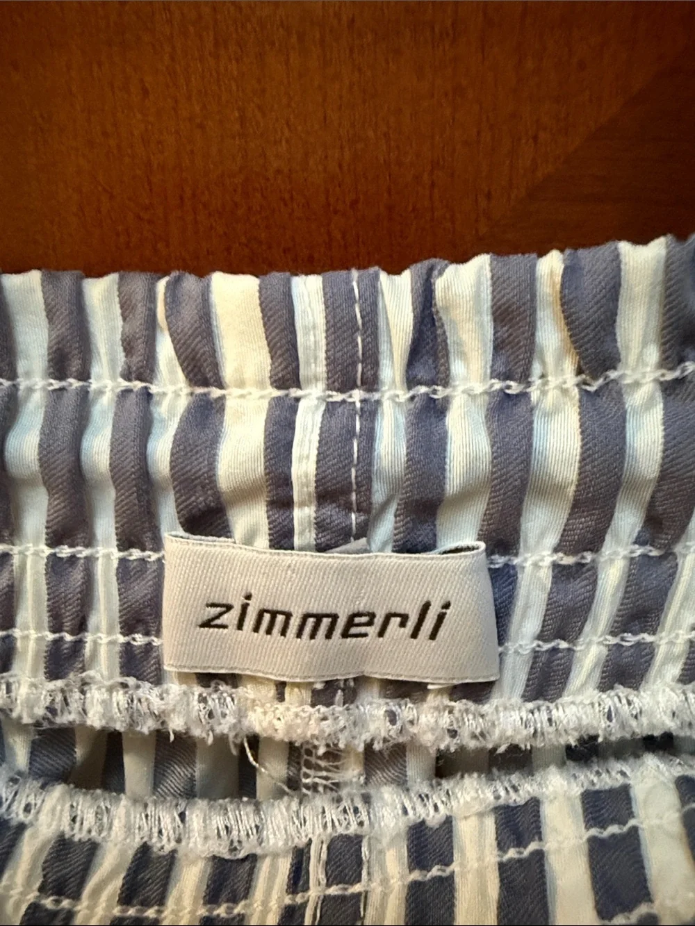 Zimmerli Swiss Seersucker Swim Trunks Blue White Stripe Drawstring Shorts XL